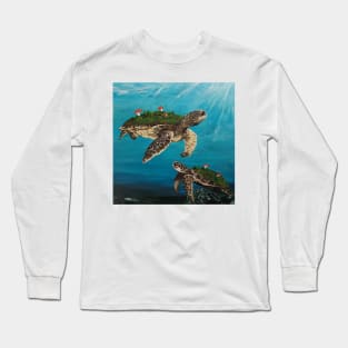 Turtles All the Way Down - Sea Turtles Mushrooms Ocean Life Animal Wall Art Handmade Home Decor Painting Long Sleeve T-Shirt